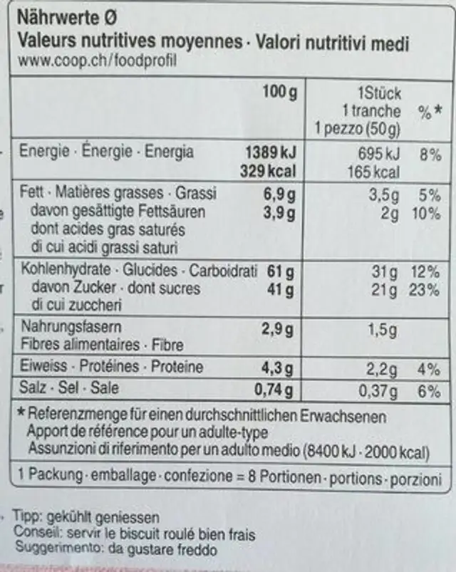 Biscuit roulé a la fraise nutrition facts table