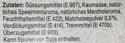 Spearmint Matcha natural base gum ingredients label