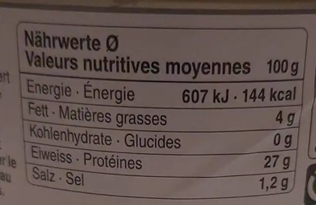 Weisser Thon nutrition facts table