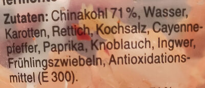 Kimchi ingredients label