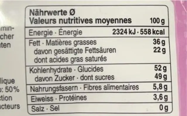 Bio Couverture Drops (dunkel) nutrition facts table