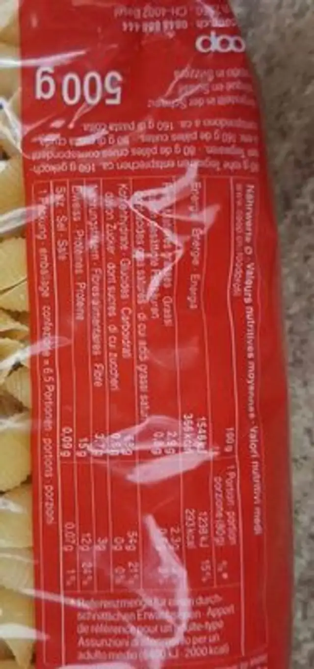Müscheli nutrition facts table