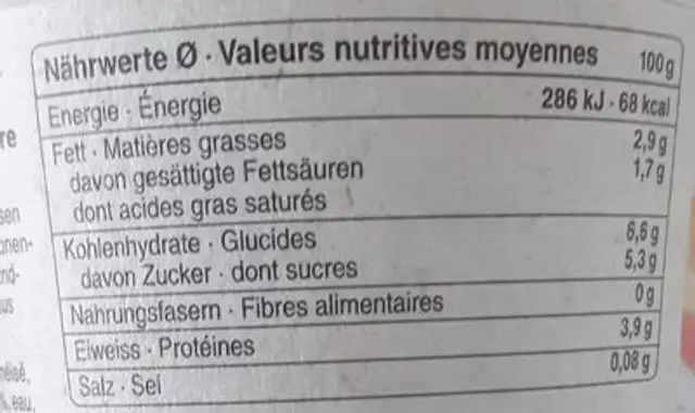 Yaourt bio abricot nutrition facts table