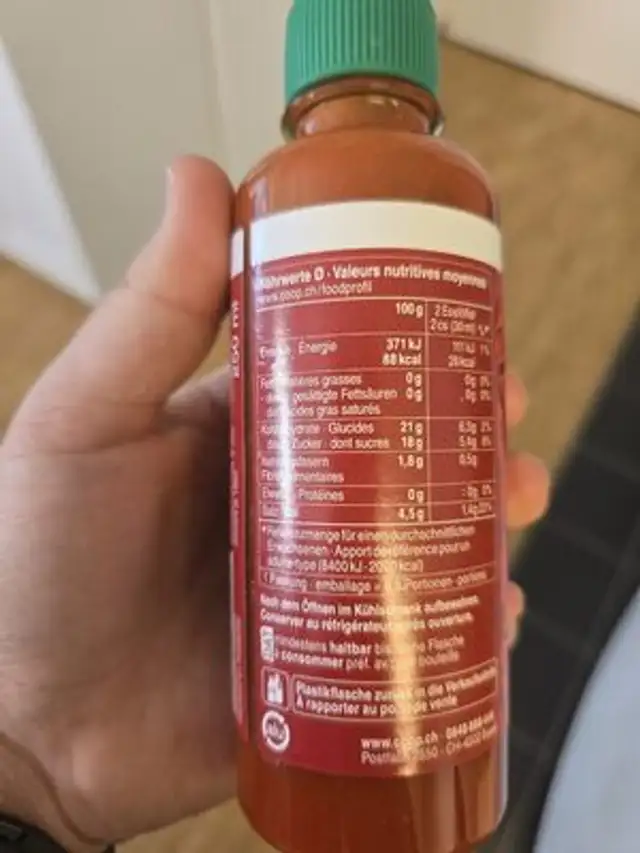 Siracha nutrition facts table