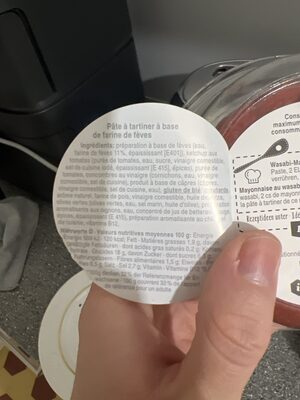 Tartaric vegan nutrition facts table