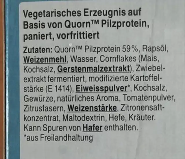 Quorn Mini-Filets ingredients label