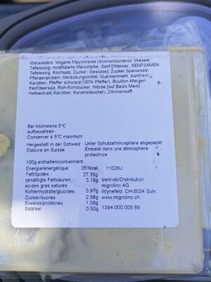 Migrolino ColeSlaw nutrition facts table