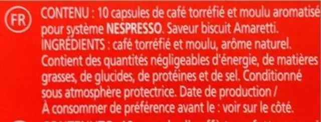 Amaretti flavour ingredients label