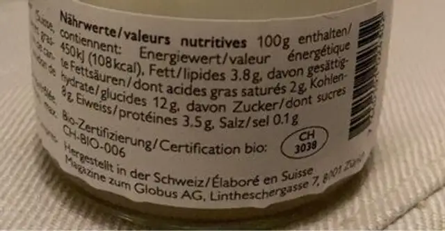 Joghurt limette nutrition facts table