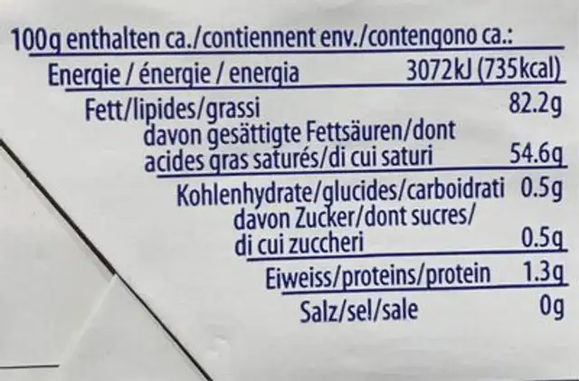 Beurre Bio nutrition facts table