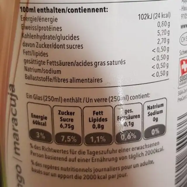 Chäserei Molke nutrition facts table