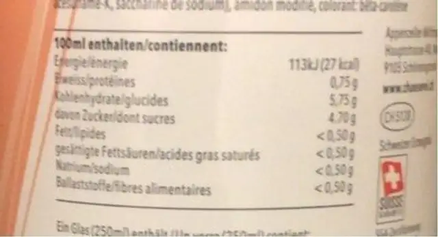 Molkegetränk nutrition facts table