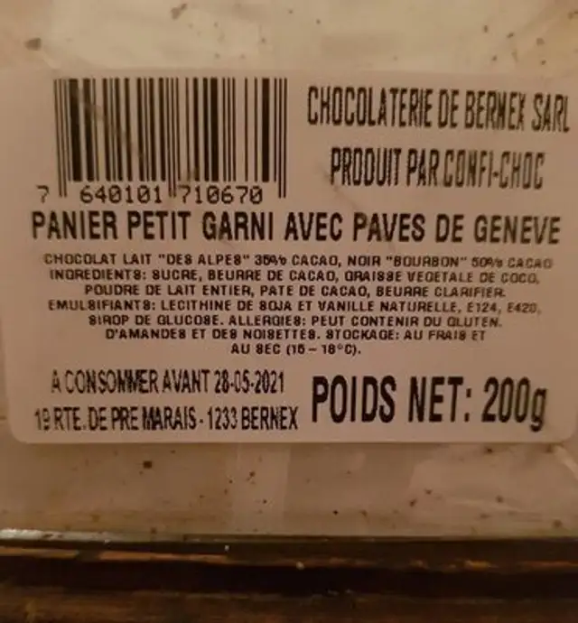 Panier Petit Garni Avec Pavés De Genève nutrition facts table