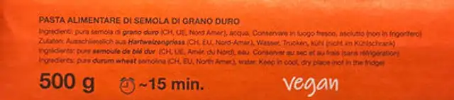 Pates ingredients label