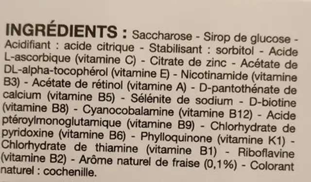 Sip & go ingredients label