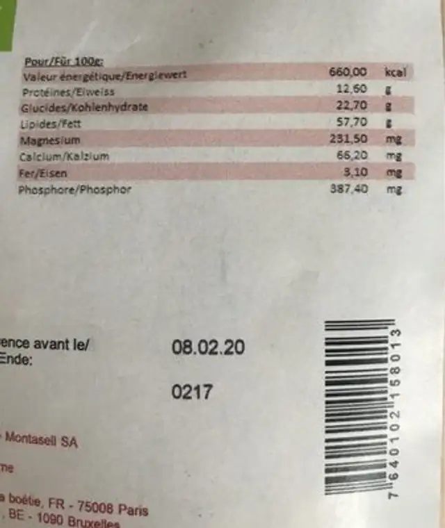 Criollo nutrition facts table