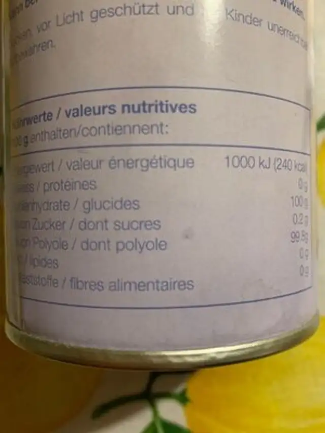 Biosana Xylit Zuckerersatz 470 g nutrition facts table