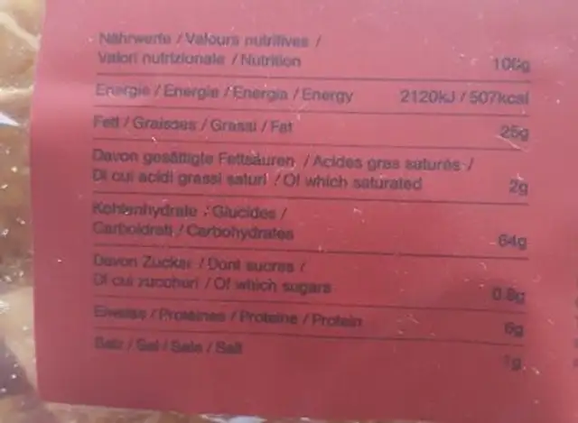 Stone Ground chips nutrition facts table