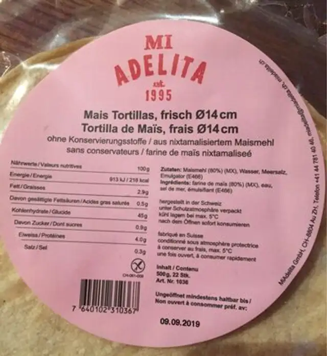 Tortilla de Maïs, frais 14cm