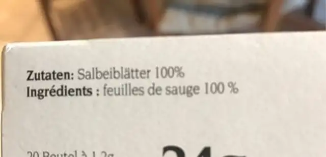 Tisane sauge ingredients label