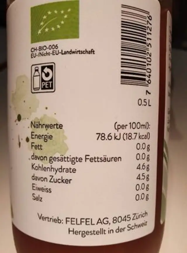 Bio chrutli-tee mate & mint nutrition facts table