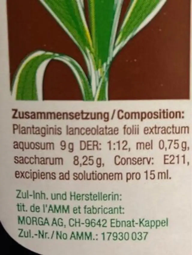 Sirop au plantain contre la toux nutrition facts table