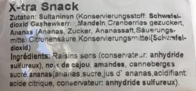 Regina Dried Fruits, Trockenfrüchte & Nüsse ingredients label