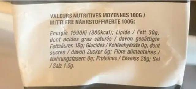 Philippe Rochat Fondue Half and half fondue nutrition facts table
