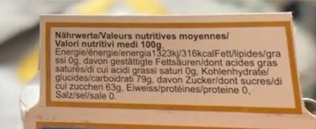 Bubble nutrition facts table
