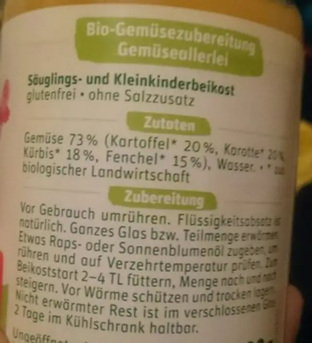 Gemüse Allertei ingredients label