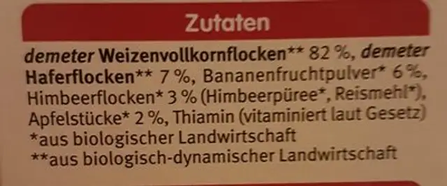 Holle Babybrei Babymüsli (instant) ingredients label