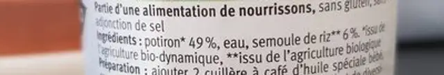 Petit Pot Potiron-riz ingredients label