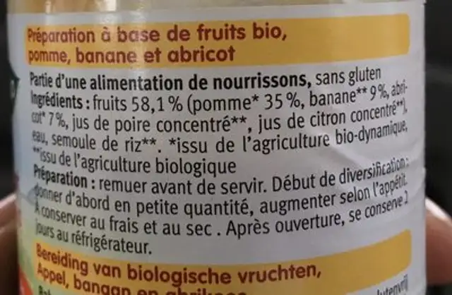 Petit Pot Pomm-abr-bana 190G ingredients label