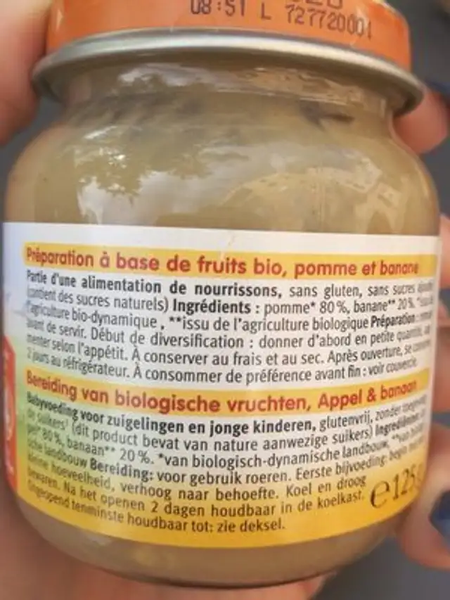 Petit Pot Pomme Banane ingredients label