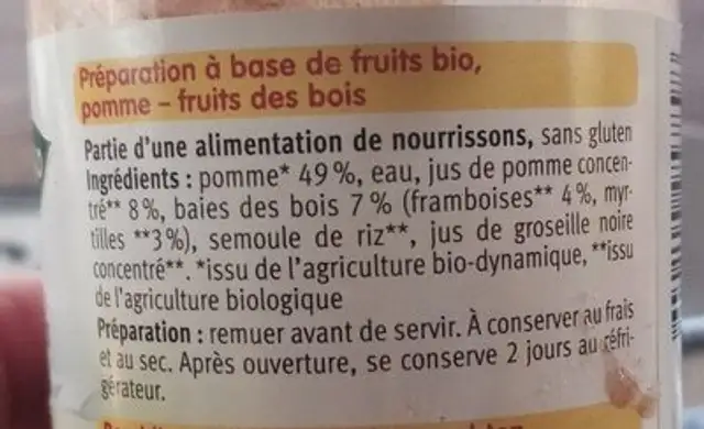 Petit Pot Pomme Fruits Des Bois ingredients label