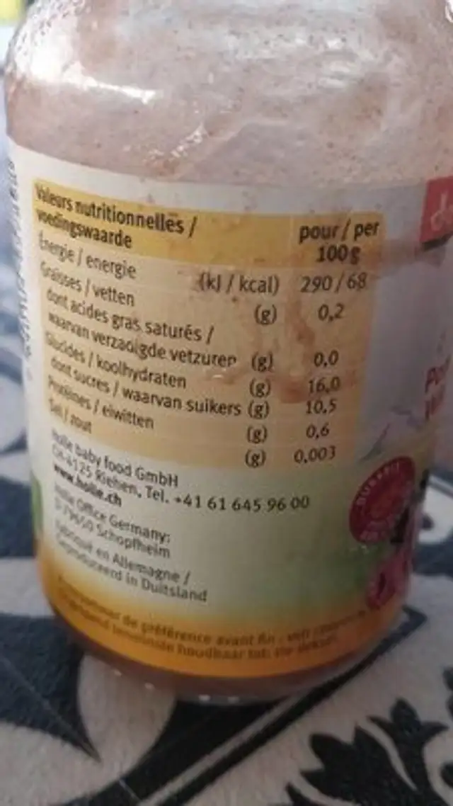 Petit Pot Pomme Fruits Des Bois nutrition facts table