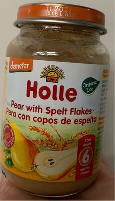 Holle pera con copos de espelta front packaging