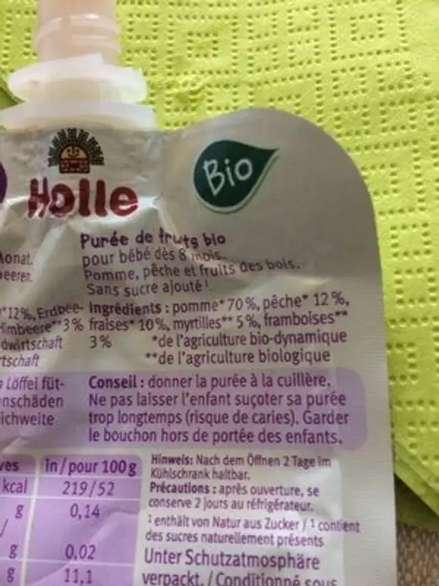 Gourde Pomme Peche Fruits Des Bois 90G ingredients label