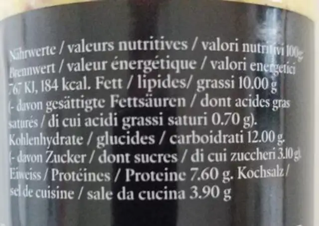 Moutarde à l'ancienne au verjus de raisin vert nutrition facts table