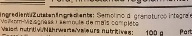 Farine pour polenta ingredients label