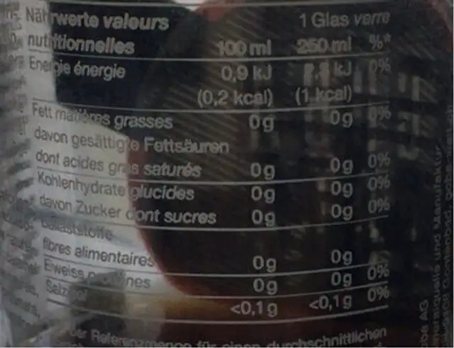 Goba Cola Zero nutrition facts table