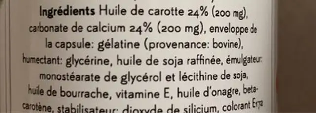 Beta Sun ingredients label