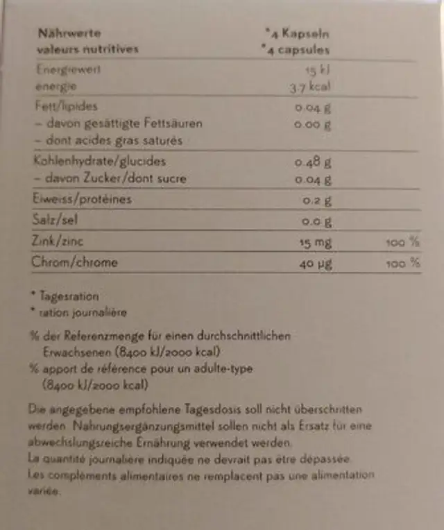 Cannelle Plus nutrition facts table