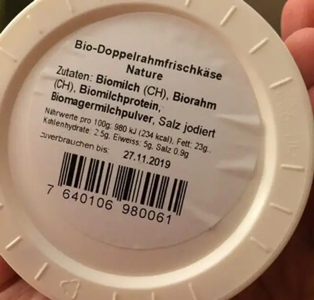 Frischkäse nutrition facts table