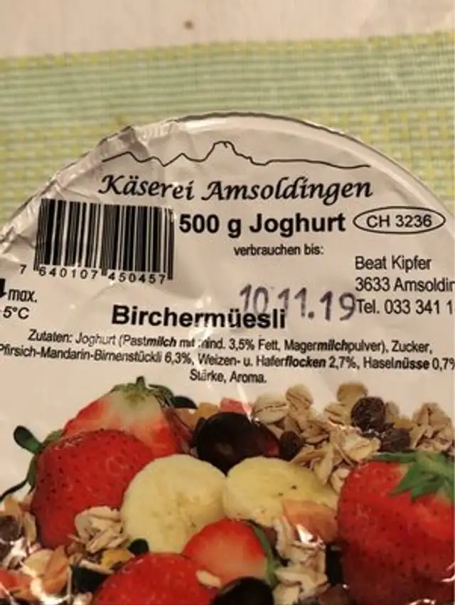 Birchermüsli nutrition facts table