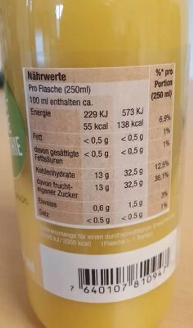 Ananas-Banane Smoothie nutrition facts table