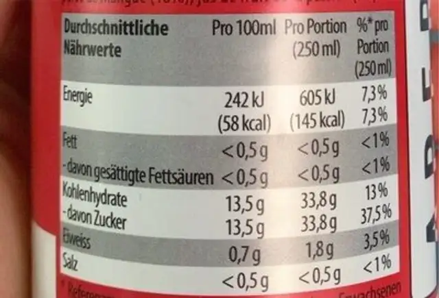 Smoothie mango-passion nutrition facts table