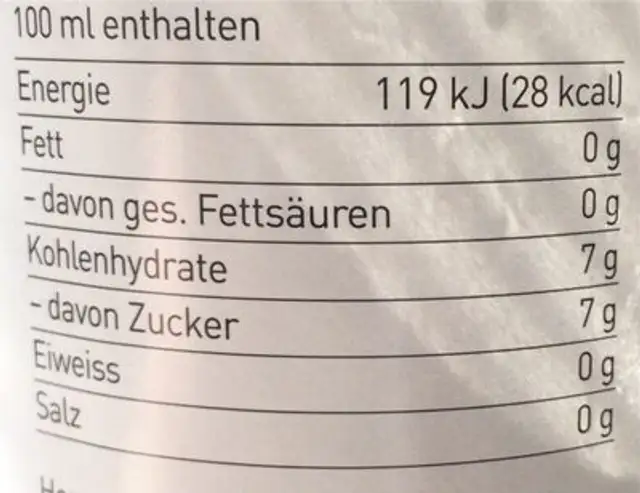 Holunderblüten-Limonade nutrition facts table