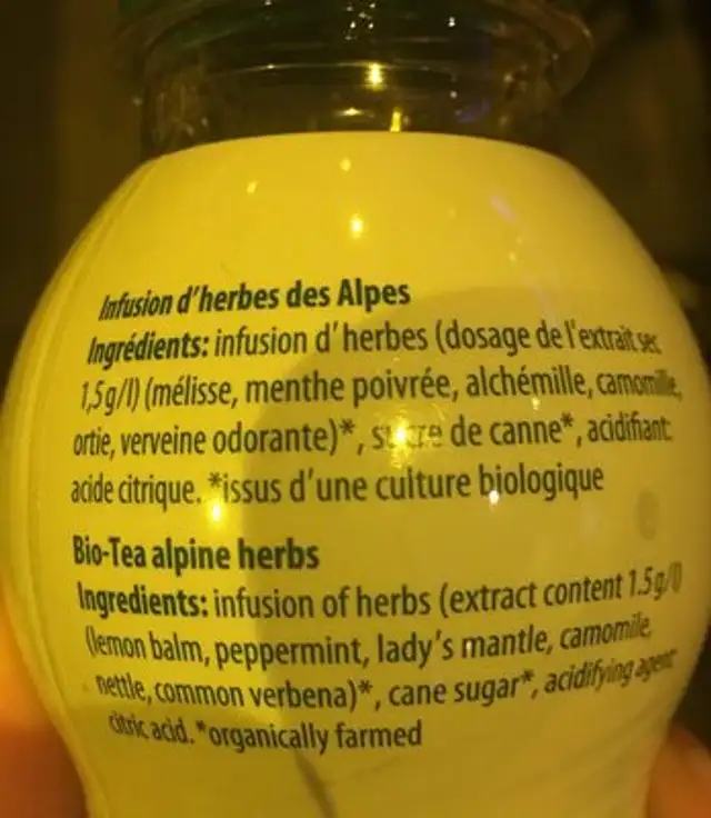 Bio tea ingredients label