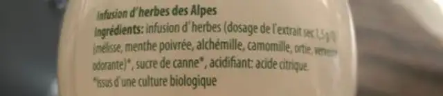 Bio TEA ingredients label